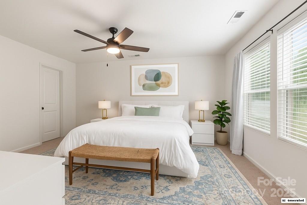 2038 Crooked Oak Lane, Unit 16 York, SC 29745 - Photo 14 of 24 a bedroom with a bed lamps and a large mirror with wooden floor