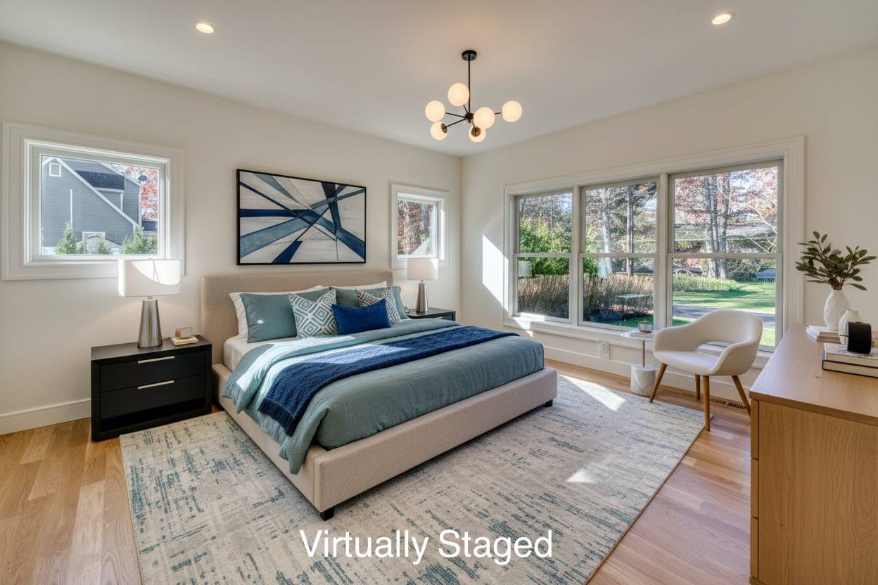 8 3rd Street East Hampton, NY 11937 - Photo 41 of 45 a bedroom with a large bed a rug and a large window