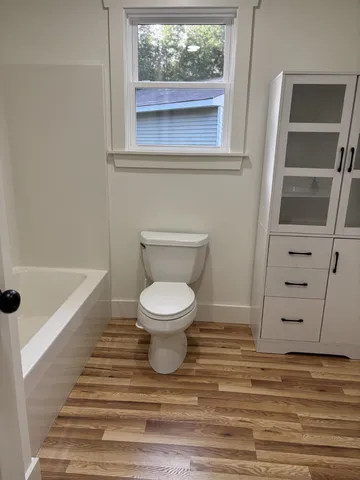 a bathroom with a toilet and a vanity