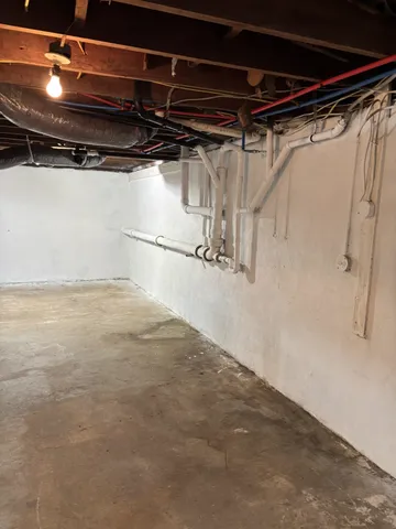 a view of a room with racks on the wall