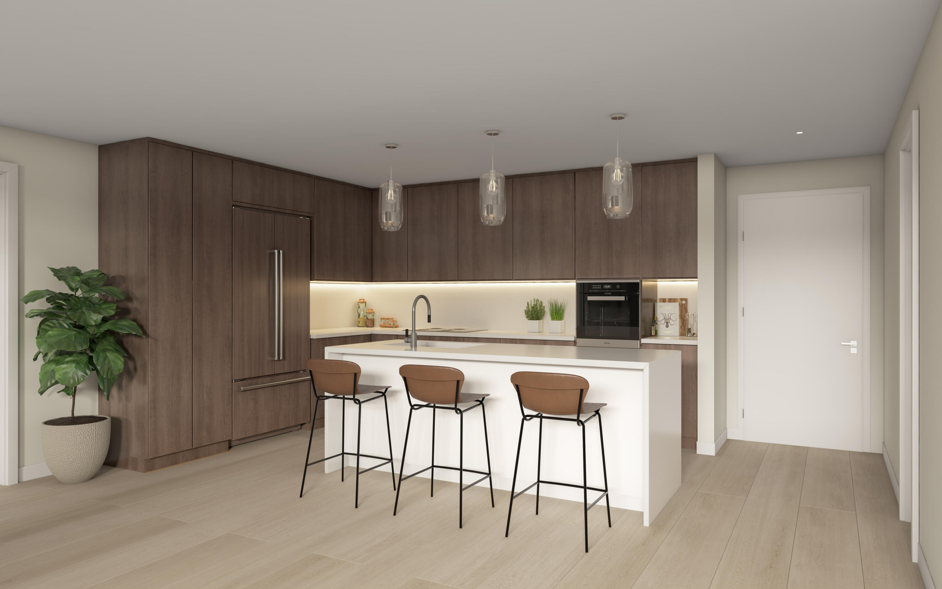 a kitchen with a table and chairs in it