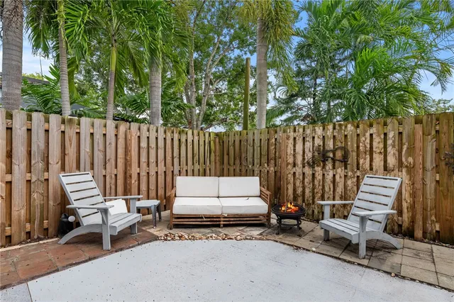 an outdoor view with patio