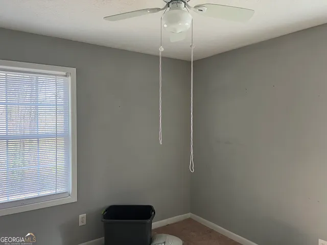 a view of a small space with a window