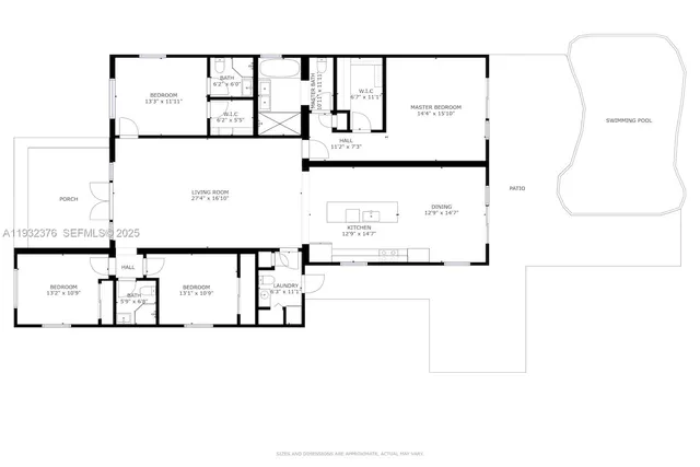 a picture of a room with a white wall and a painting