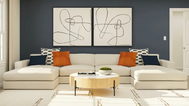 a living room with furniture and white walls