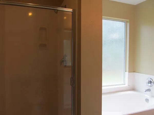 a bathroom with a bathtub