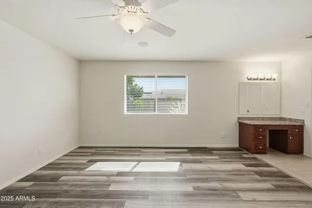 a view of an empty walk in closet