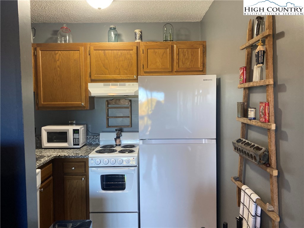 301 Pinnacle Inn Road, Unit 1306 Beech Mountain, NC 28604 - Photo 13 of 19 a kitchen with stainless steel appliances granite countertop a refrigerator and a stove