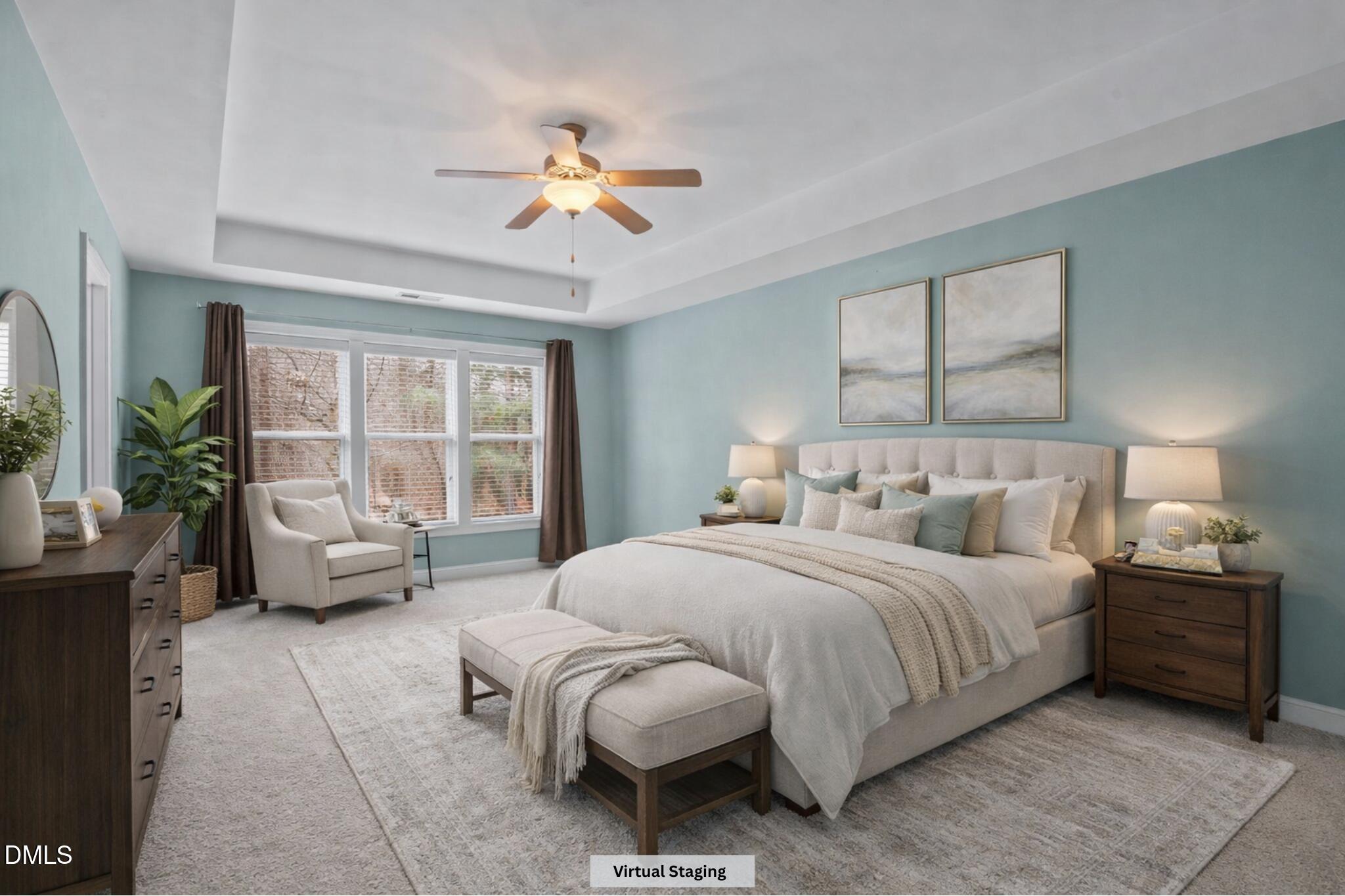 2844 Bogle Branch Court Raleigh, NC 27606 - Photo 23 of 54 a bedroom with a balcony a bed and a chandelier