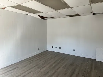 a view of a garage with storage