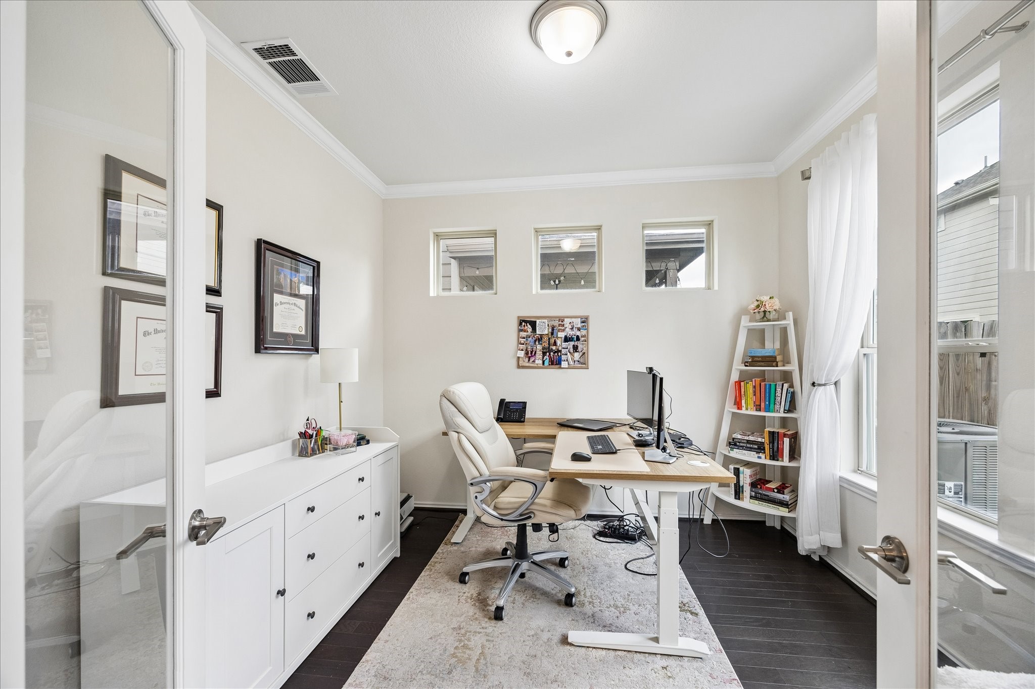 4026 Delta Rose Street Houston, TX 77018 - Photo 4 of 44 Dedicated study with glass french doors, charcoal hardwood floors and a large window providing natural light.