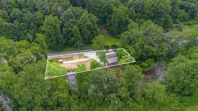 a backyard of a house with lots of green space and plants