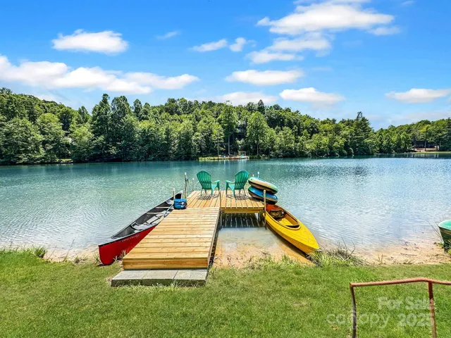 a view of a lake with a yard