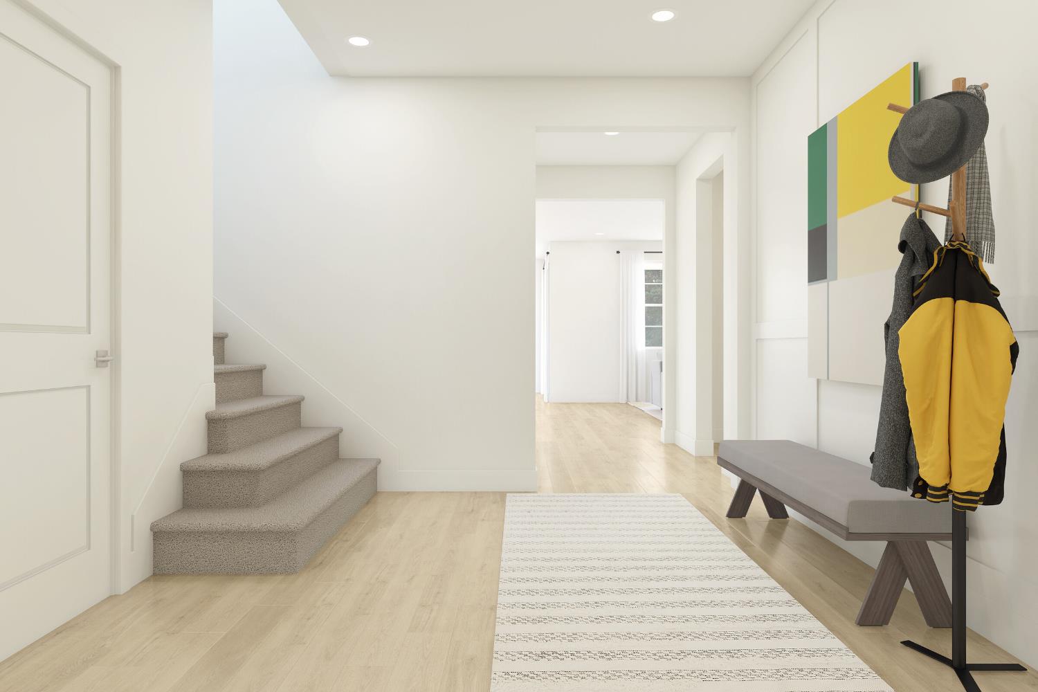 409 Glass Beach Drive Lathrop, CA 95330 - Photo 4 of 14 a view of a hallway with wooden floor and bathroom