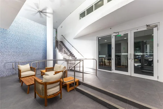 a front view of a multi story building