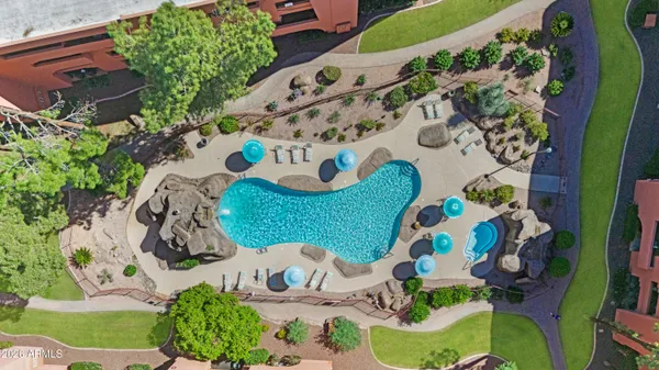 an aerial view of a house