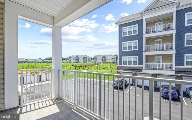 a view of a building from a porch