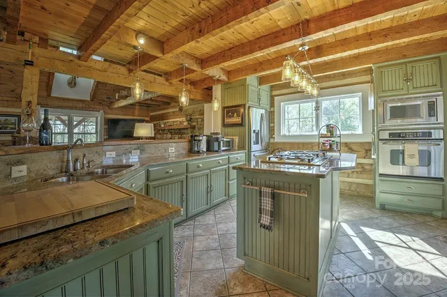 a kitchen with lots of counter top space