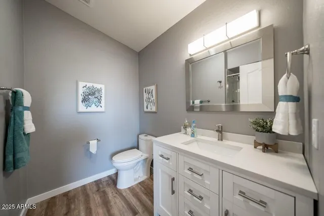 a bathroom with a sink a toilet and a mirror