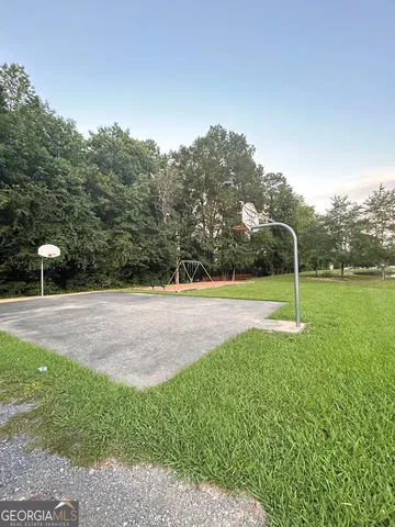a view of a garden with a slide