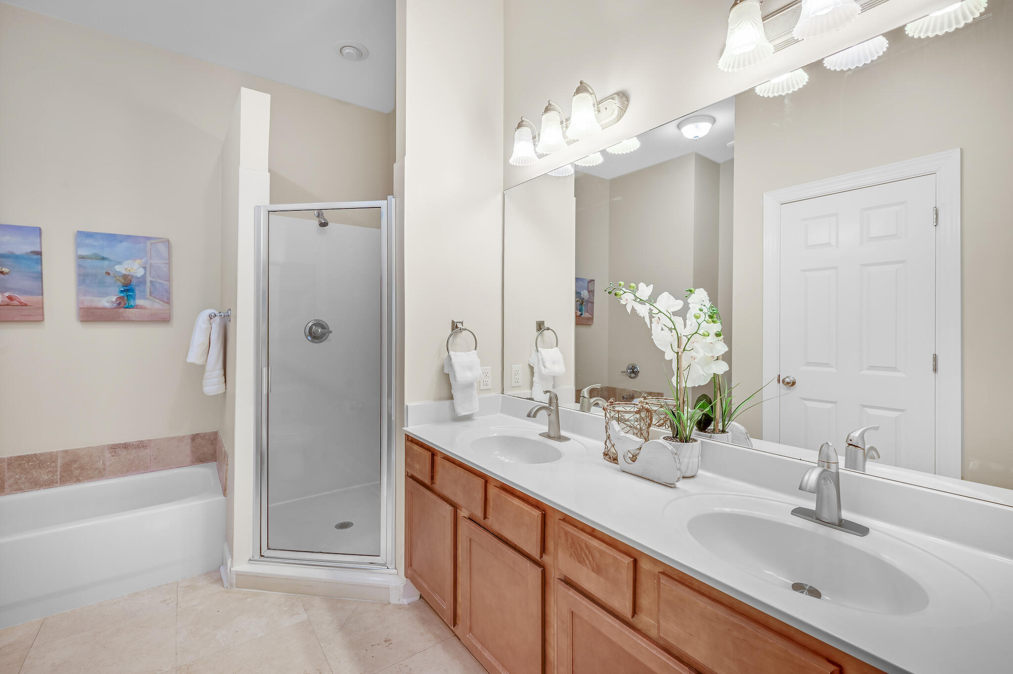 231 Somerset Bridge Road, Unit 1401 Santa Rosa Beach, FL 32459 - Photo 21 of 38 a bathroom with a double vanity sink mirror and shower