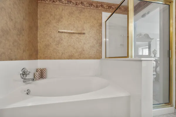 a bathroom with a bathtub
