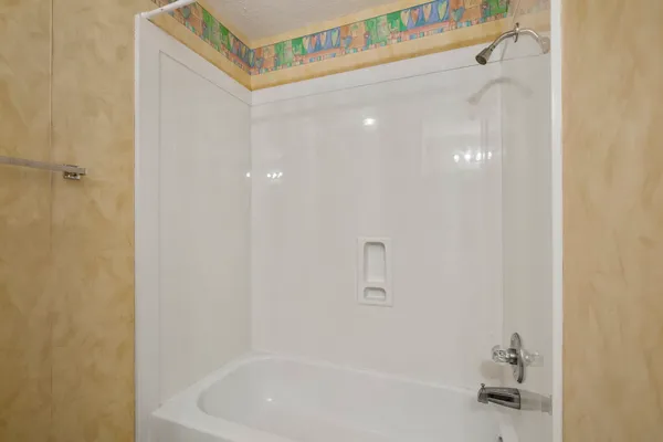 a bathroom with a bathtub