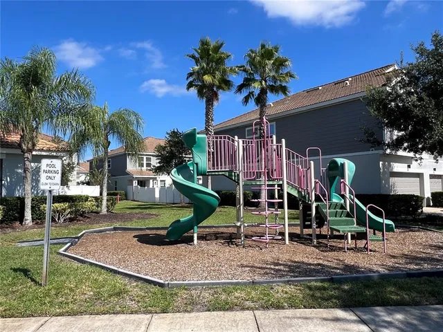 a view of a park with slide
