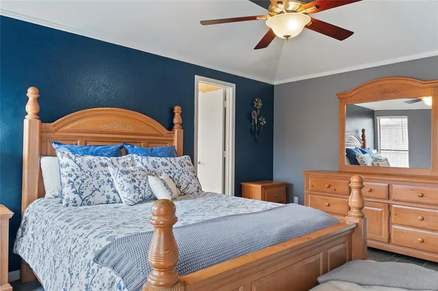 a bedroom with a bed and a dresser