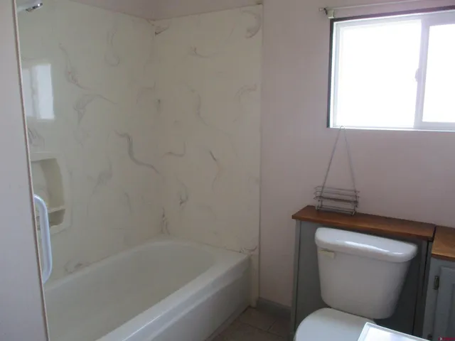 a bathroom with a toilet and a bathtub