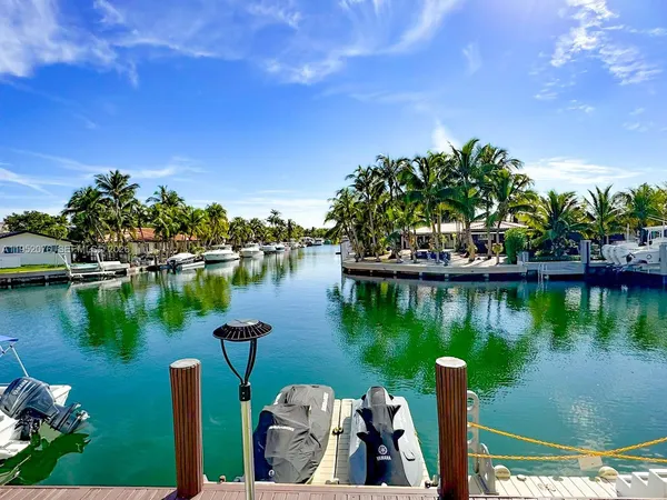 a view of a lake with houses in the back