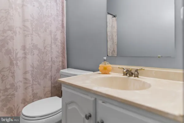 a bathroom with a sink a toilet and mirror