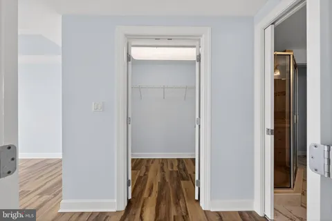 a view of walk in closet with empty racks