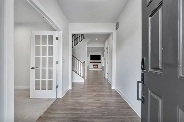 an empty room with a door