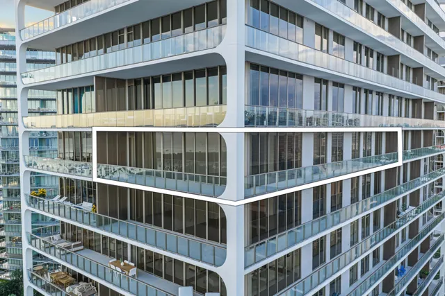 a view of a large building with a glass windows
