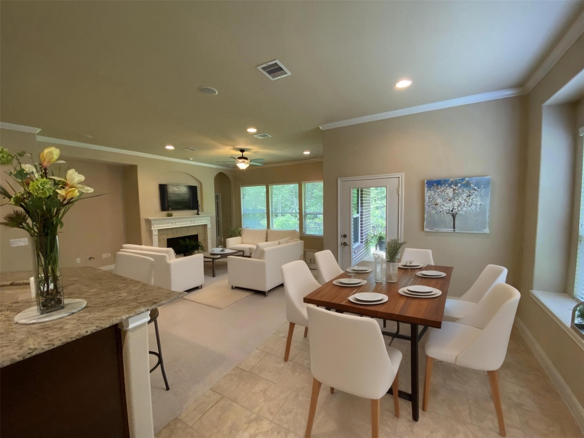 19861 Driver Forest Drive Porter, TX 77365 - Photo 20 of 38 a living room with fireplace furniture and a potted plant