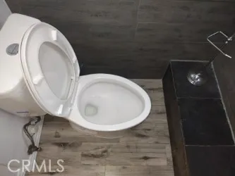 a close view of a toilet in a bathroom