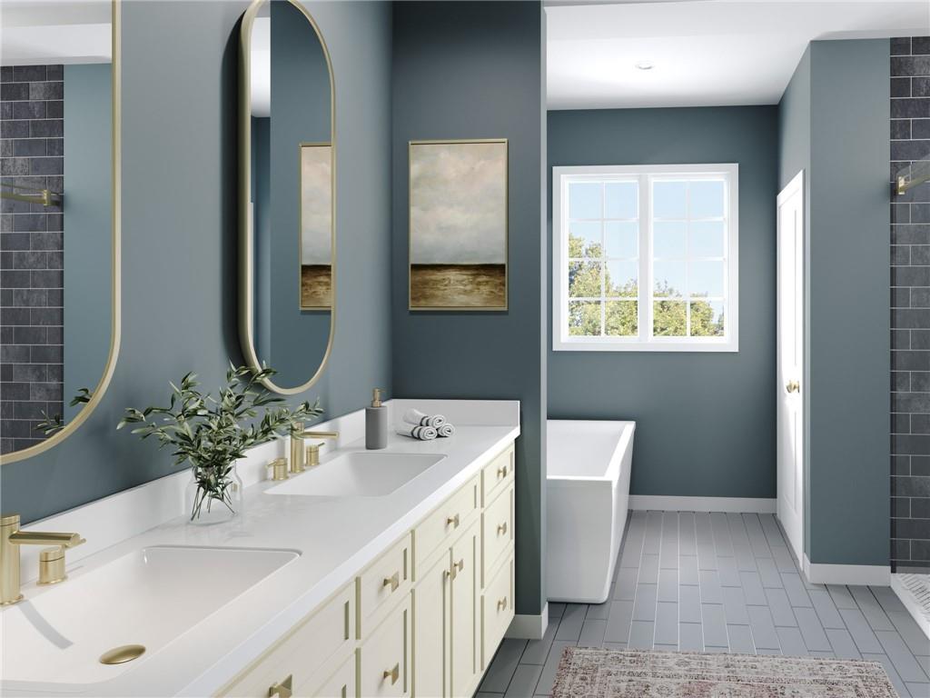 102 Ramsgate Road, Unit ARUNDEL Cranberry Township, PA 16066 - Photo 14 of 27 a bathroom with a double vanity sink and a mirror