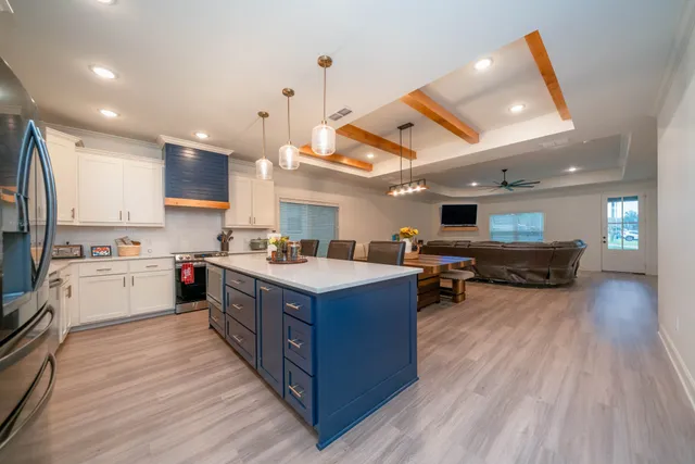 a kitchen with lots of counter top space