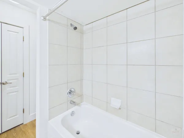 a bathroom with a bathtub