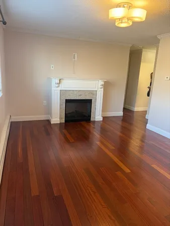 wooden floor fireplace and natural light in room