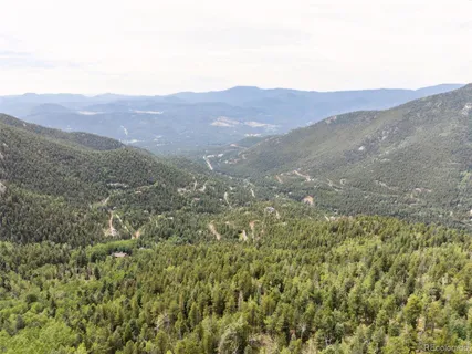 a view of a lush green field with mountains in the background