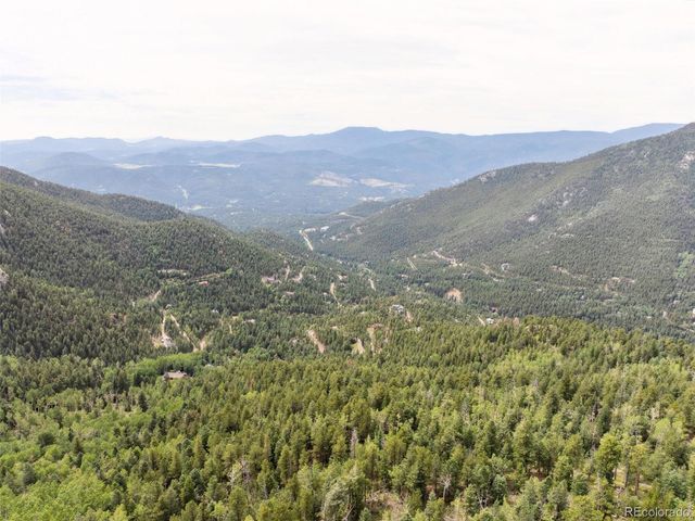 a view of a lush green field with mountains in the background