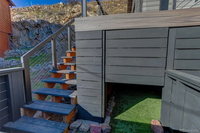 a view of a town with large trees