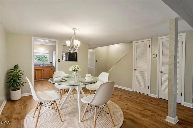 a view of a livingroom with a chandelier