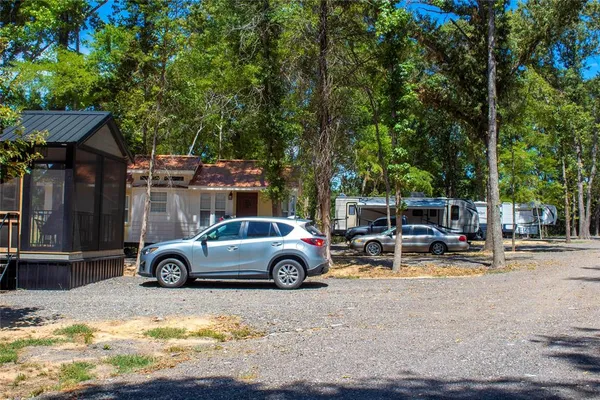 a view of a park with bench and trees