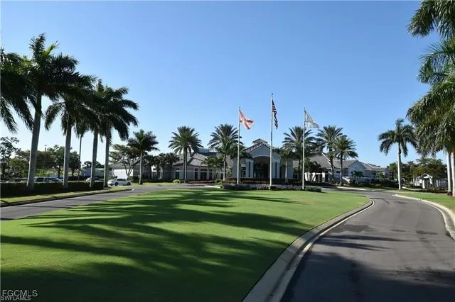 a view of a park with palm trees