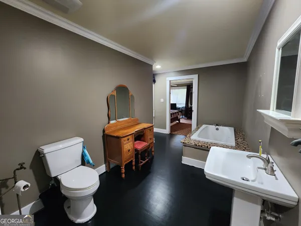 a living room with furniture and a toilet