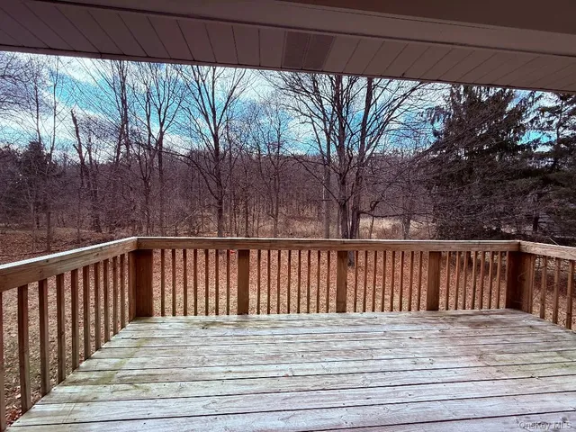 a view of a yard covered with snow in back