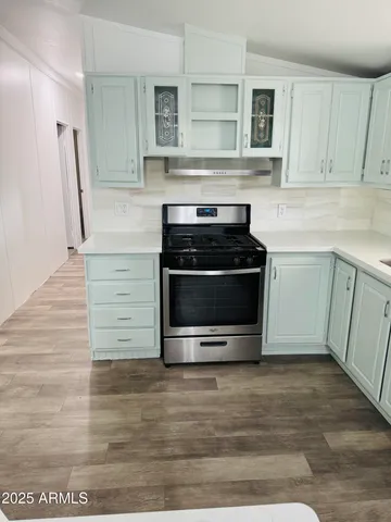 a kitchen with a stove and a sink